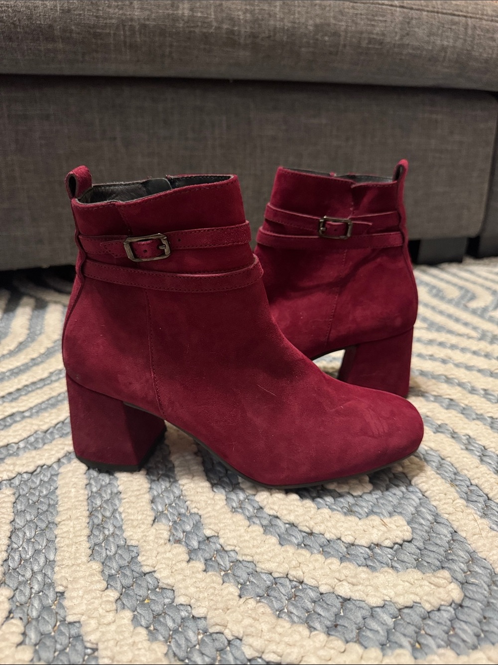 Paul Green Burgundy Suede Harness Ankle Boots Size 4 US 6.5